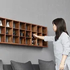 Black walnut wall hanging wall locker hanger living room tea room simple tea set storage cabinet wooden wall shelf