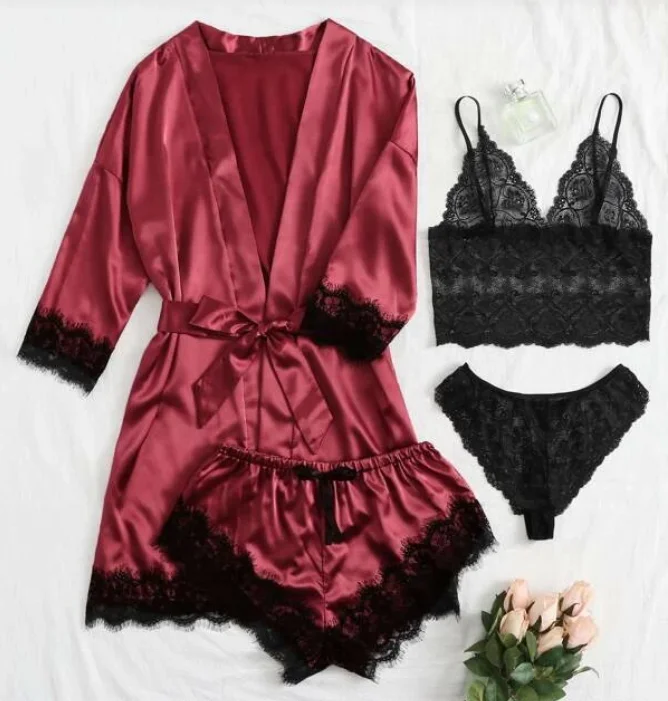 SFY1132 4Pcs Women Pajamas Set 2020 Sexy Lace Satin Sleepwear Lingerie Camisole Bow Trousers Casual Pajamas
SFY1132 4Pcs Women Pajamas Set 2020 Sexy Lace Satin Sleepwear Lingerie Camisole Bow Trousers Casual Pajamas