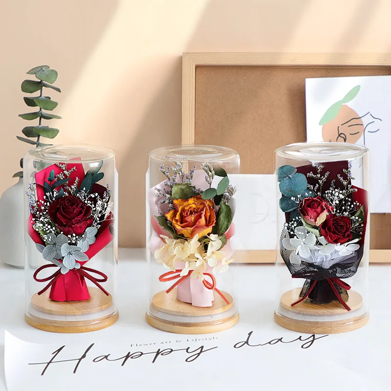 

Ychon 2024 New arrival dried flowers preserved fresh flower red rose with glass cover gift for Valentine's Day Mother's Day