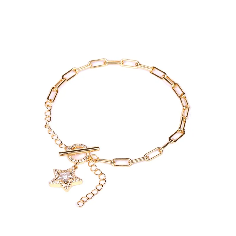 Micro-inlaid zircon five-pointed star pendant gold plated hip-hop thick chain nail fancy for girls bracelet, Picture shows
Micro-inlaid zircon five-pointed star pendant gold plated hip-hop thick chain nail fancy for girls bracelet, Picture shows