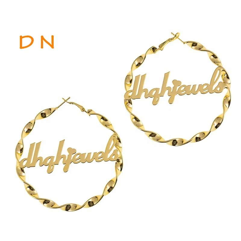 Dina Top Quality Hip Hop Popular Gold Twist Custom Name Plate Stainless Steel Earrings Loop Accessories, Silver,gold
Dina Top Quality Hip Hop Popular Gold Twist Custom Name Plate Stainless Steel Earrings Loop Accessories, Silver,gold