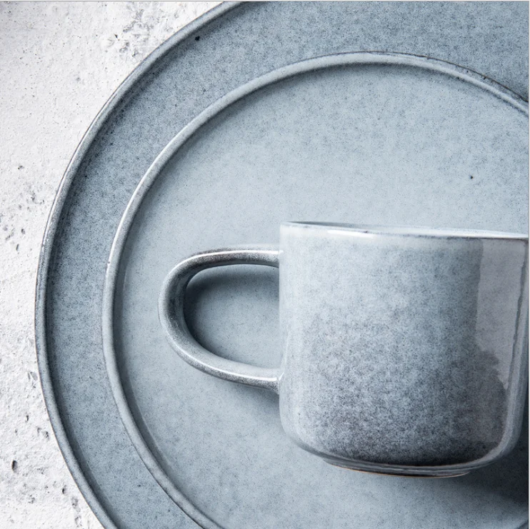 luxurious Nordic tableware large flat simple personality Western steak grey plate glazed ceramic dinner mug plates set with cup, Customized
luxurious Nordic tableware large flat simple personality Western steak grey plate glazed ceramic dinner mug plates set with cup, Customized