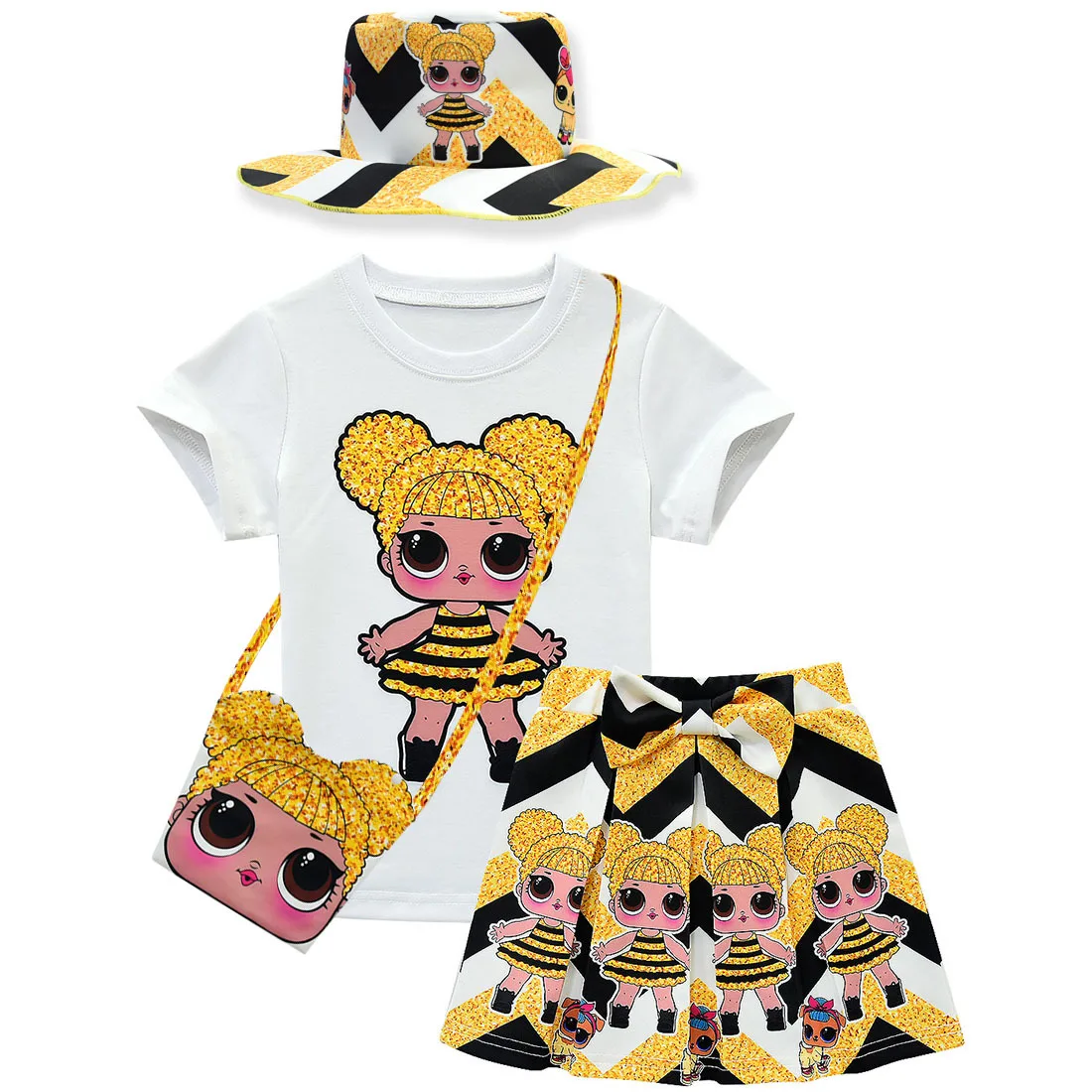 Hot Lol Toddler Girls Clothes Sets Summer Lol Doll Short Sleeve Top+Bow Cartoon Print Skirt+Bag 3-Piece Children's Clothing Suit
Hot Lol Toddler Girls Clothes Sets Summer Lol Doll Short Sleeve Top+Bow Cartoon Print Skirt+Bag 3-Piece Children's Clothing Suit