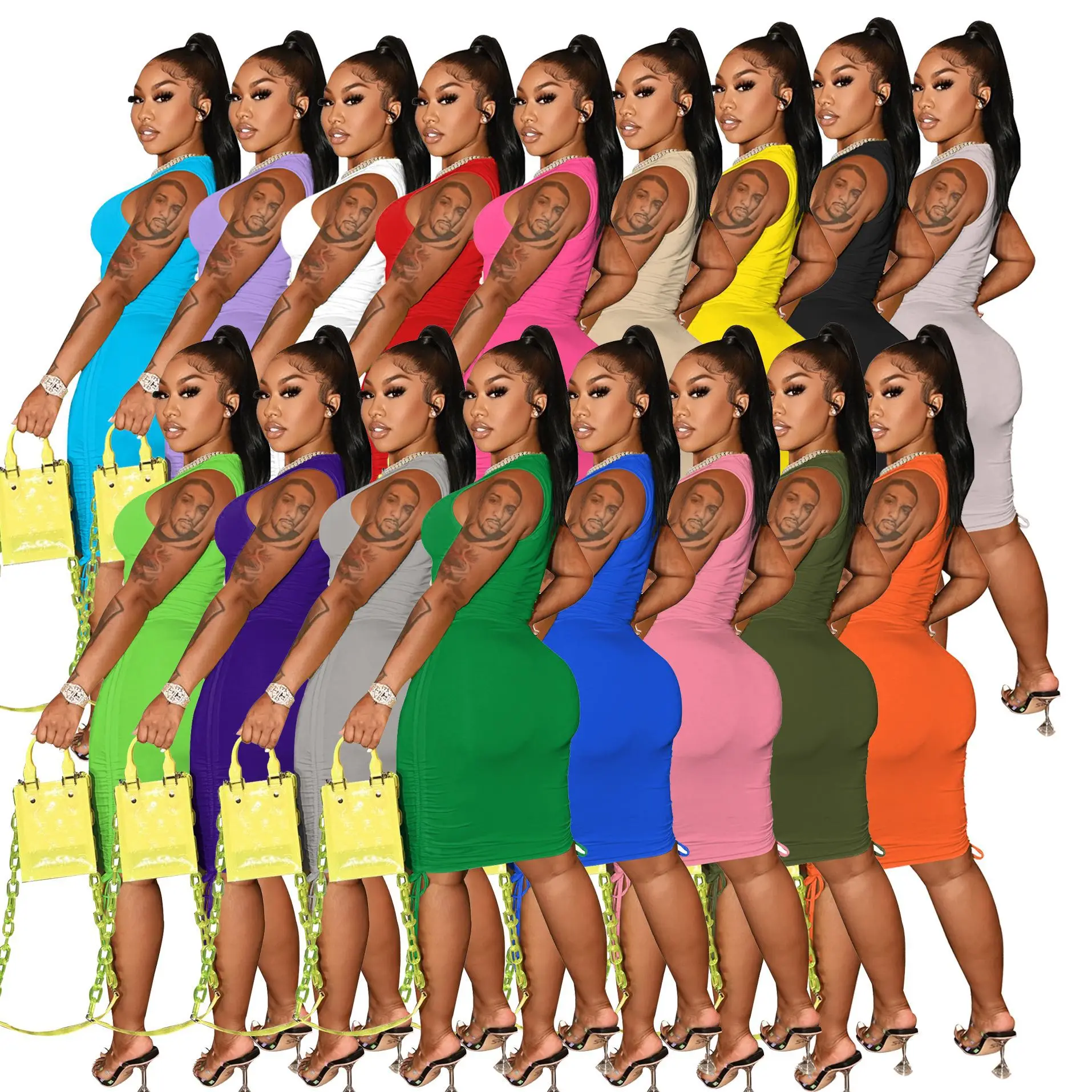 Round neck Women's Sleeveless Pleated Dress Solid stretch slim skirt Women's nightclub dress
Round neck Women's Sleeveless Pleated Dress Solid stretch slim skirt Women's nightclub dress
