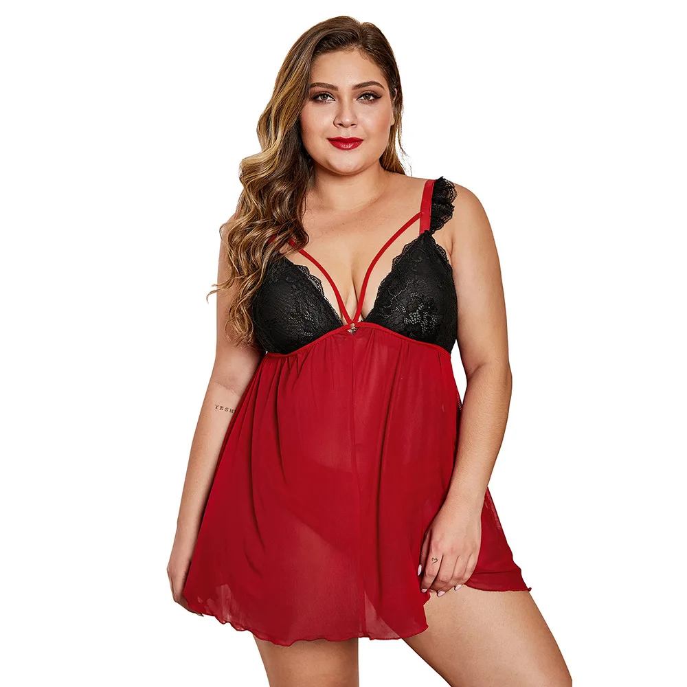 Home nightdress female European and American fat woman plus size lace tulle sexy pajamas
Home nightdress female European and American fat woman plus size lace tulle sexy pajamas