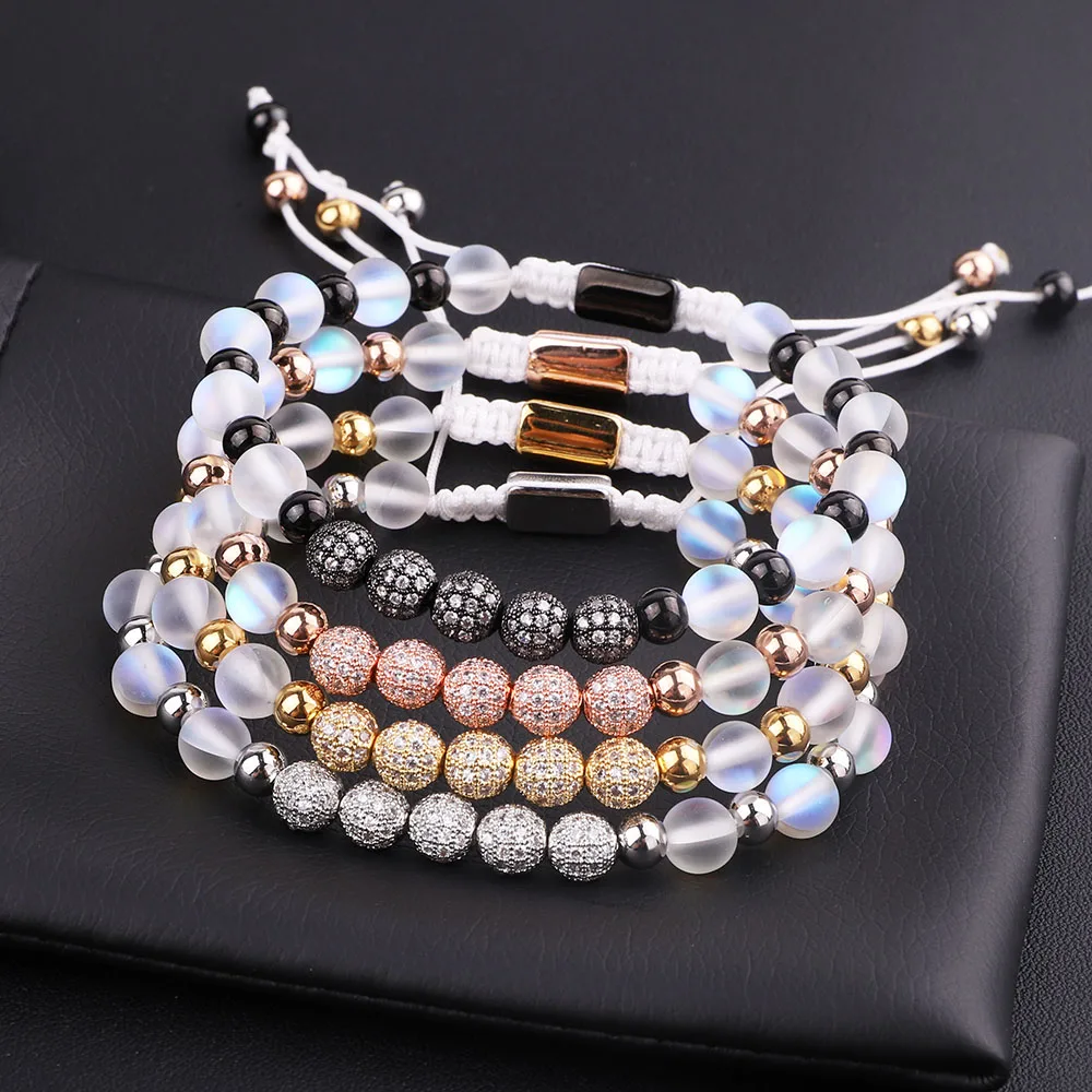 New Design Women Bracelet White Frost Glitter Glass Flash Crystal Beads CZ Pave Ball Macrame Moonstone Beads Bracelet Women
New Design Women Bracelet White Frost Glitter Glass Flash Crystal Beads CZ Pave Ball Macrame Moonstone Beads Bracelet Women