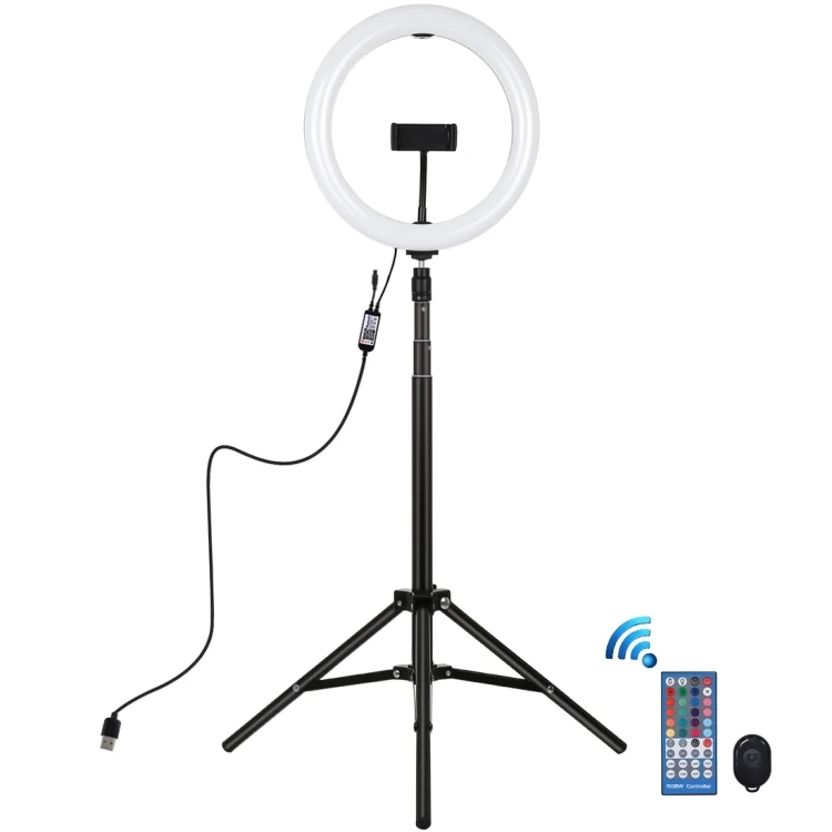 PULUZ Remote Control 10.2 inch 26cm RGBW Light 1.65m Tripod Mount USB LED Ring Light Live Broadcast Kits With Tripod+Phone Clamp
PULUZ Remote Control 10.2 inch 26cm RGBW Light 1.65m Tripod Mount USB LED Ring Light Live Broadcast Kits With Tripod+Phone Clamp