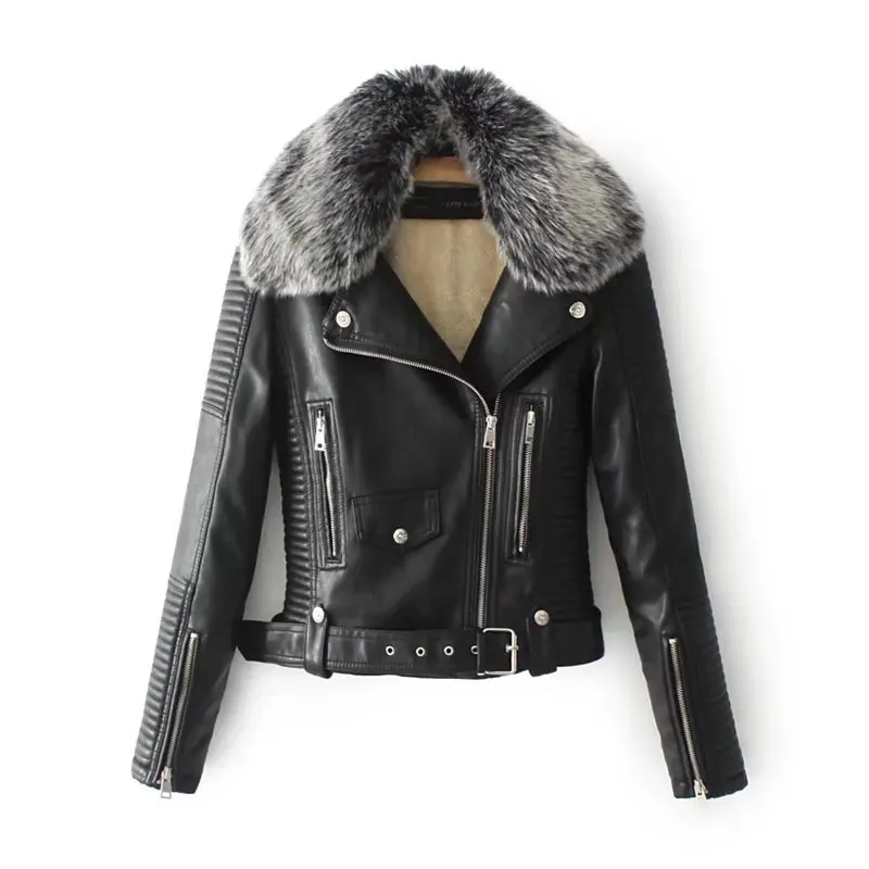 2021 Spring Solid Color Custom Short Belt Fur Collar Motorcycle Women's PU Fur And Fleece Leather Jacket Woman
2021 Spring Solid Color Custom Short Belt Fur Collar Motorcycle Women's PU Fur And Fleece Leather Jacket Woman