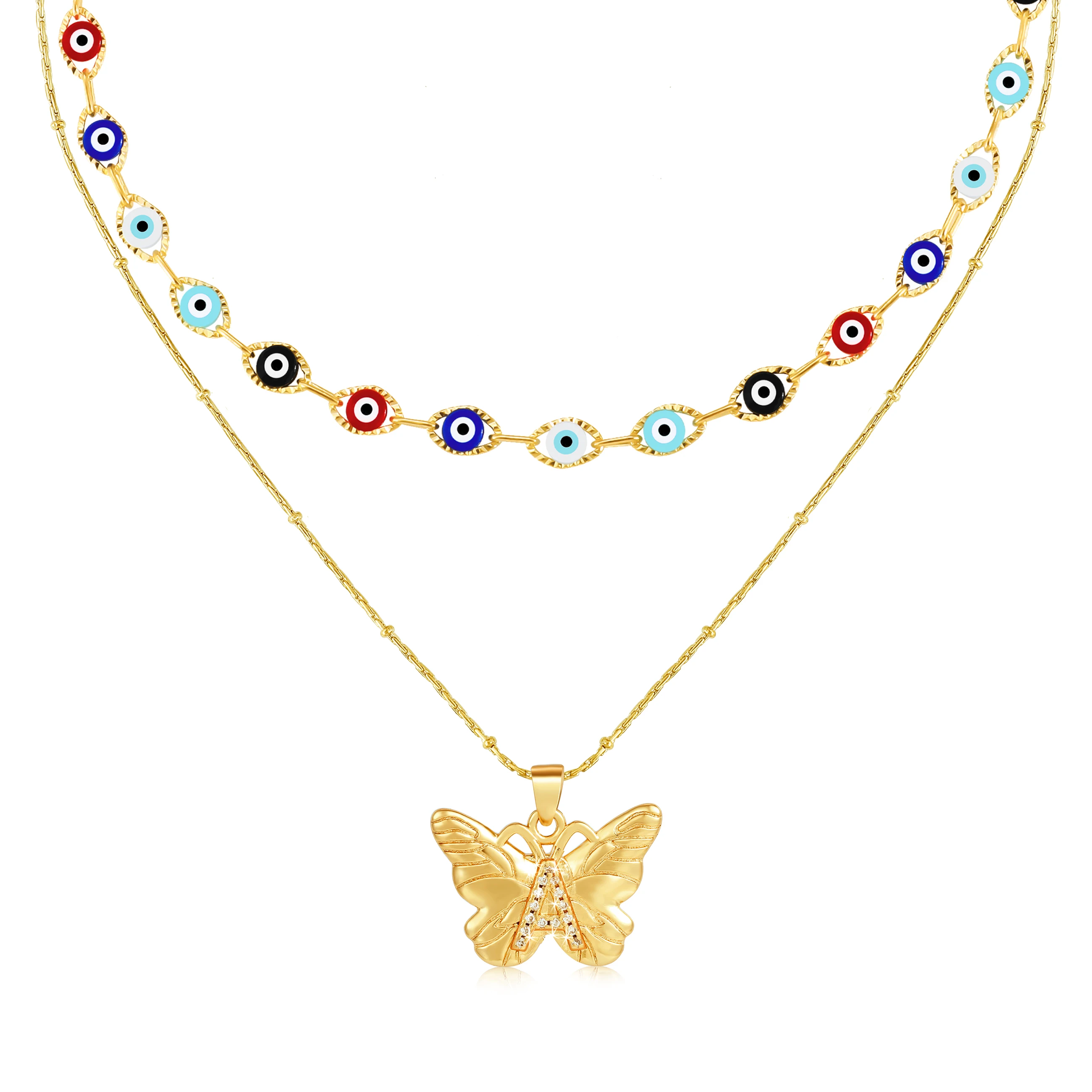 Fashion Low MOQ Gold Colorful 2 In 1 Double Layer Jewelry Letter Initial Butterfly Pendant Necklace 
Fashion Low MOQ Gold Colorful 2 In 1 Double Layer Jewelry Letter Initial Butterfly Pendant Necklace
