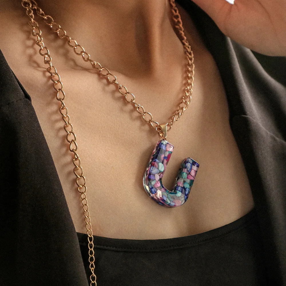 ins popular creative color letter pendant personality stone resin 26 English letters fashion necklace, Picture shows
ins popular creative color letter pendant personality stone resin 26 English letters fashion necklace, Picture shows