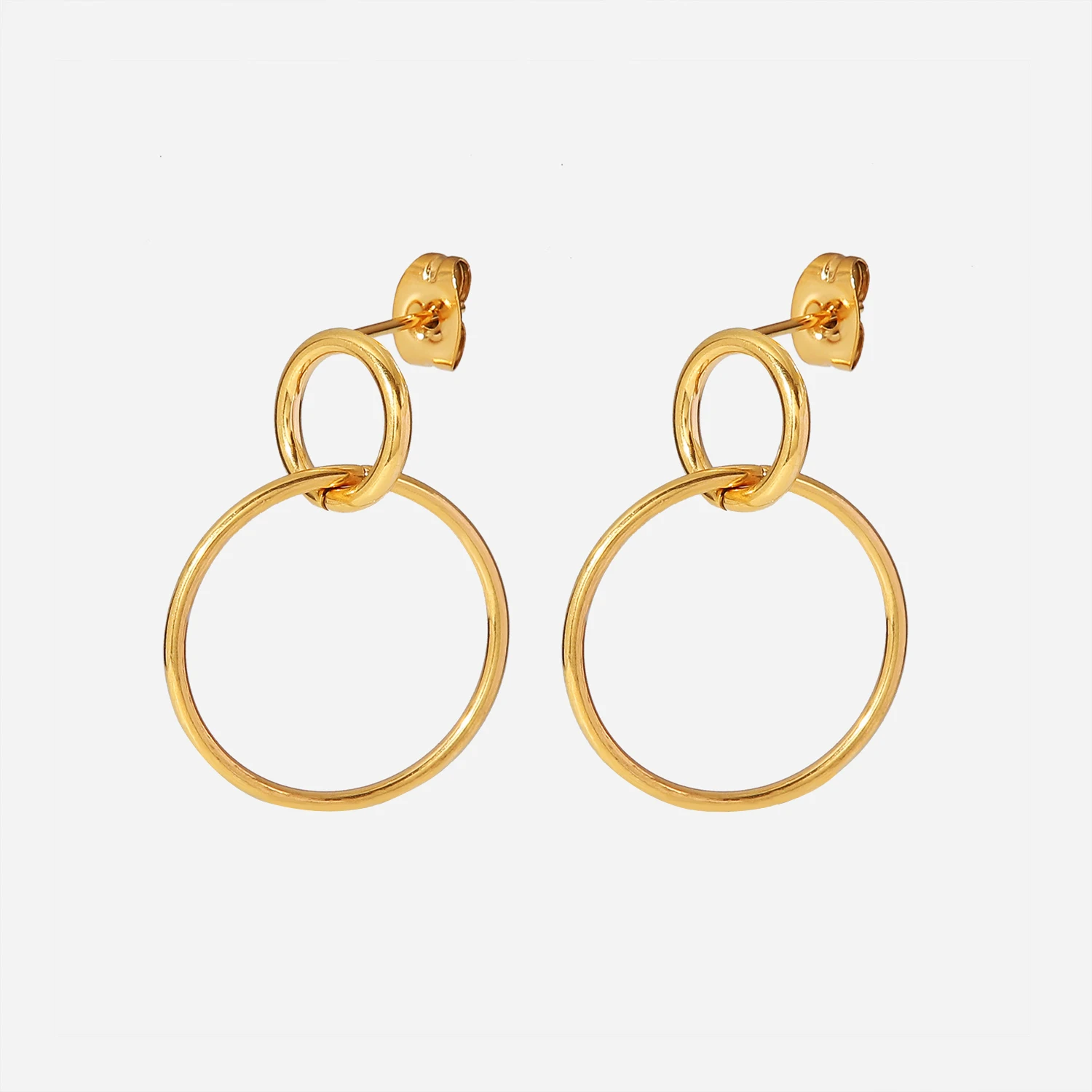 Double Size Ring Staggered Hoop Earrings Stainless Steel 18K Gold Plated Waterproof Jewelry Earrings
Double Size Ring Staggered Hoop Earrings Stainless Steel 18K Gold Plated Waterproof Jewelry Earrings
