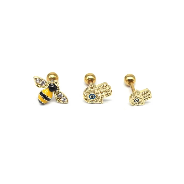 Gaby new design cartilage earrings bee hamasa 316L stainless steel earrings Earrings wholesale body jewelry, Gold
Gaby new design cartilage earrings bee hamasa 316L stainless steel earrings Earrings wholesale body jewelry, Gold