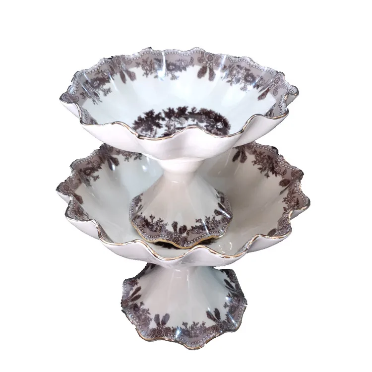 Best Selling Delicate Russia Style High Base Fruit Bowl Fruit Plate Cake Rack Kitchen Drawing Room Porcelain Plate