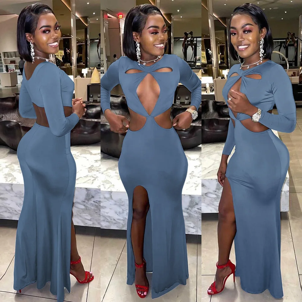 Solid Blue Seductive Women Hollow Cut Out Long Sleeve Sexy Slit Fitted Woman Bodycon Club Party Maxi Dress Evening Dresses, Picture color
Solid Blue Seductive Women Hollow Cut Out Long Sleeve Sexy Slit Fitted Woman Bodycon Club Party Maxi Dress Evening Dresses, Picture color