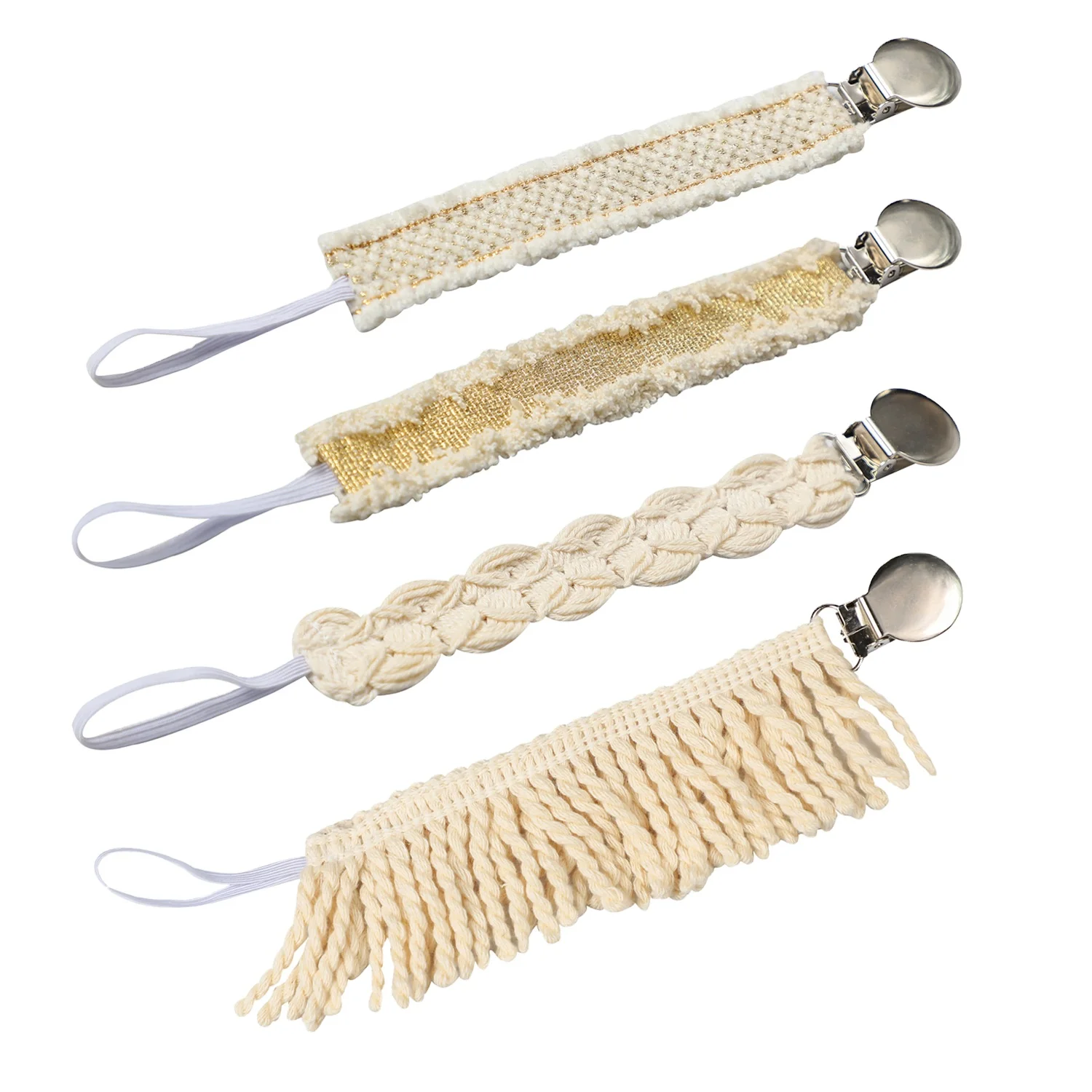 4Pcs/Set Safe Handmade Crochet Cotton Dummy Pacifier Chain Baby Sensory Macrame Nipple Holder Clip
4Pcs/Set Safe Handmade Crochet Cotton Dummy Pacifier Chain Baby Sensory Macrame Nipple Holder Clip