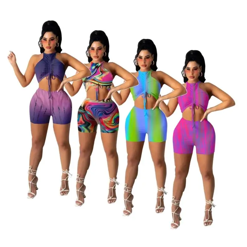 Custom Logo 2021 women's pleated vest and shorts two piece printing elastic pit strip slim suit
Custom Logo 2021 women's pleated vest and shorts two piece printing elastic pit strip slim suit