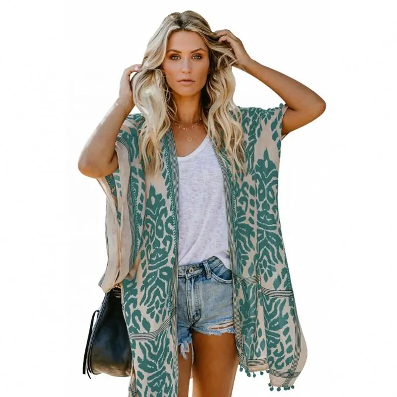 2020 Bali Seaside Holiday Cardigan Short-sleeve Printed Pom Pom Kimono Smock Mid-length Summer Cover Up Sexy Beachwear
2020 Bali Seaside Holiday Cardigan Short-sleeve Printed Pom Pom Kimono Smock Mid-length Summer Cover Up Sexy Beachwear