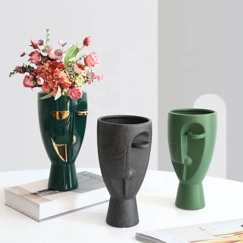 Nordic creative art face ceramic vase ornament for home model room decoration, Green/light green/blue/white/black
Nordic creative art face ceramic vase ornament for home model room decoration, Green/light green/blue/white/black