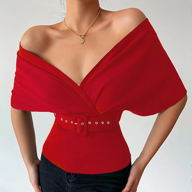 Casual Short Sleeve Slim Womens Crop Top 2022 Spring Summer New Fashion V Neck Designer Tops With Belt, Picture color
Casual Short Sleeve Slim Womens Crop Top 2022 Spring Summer New Fashion V Neck Designer Tops With Belt, Picture color