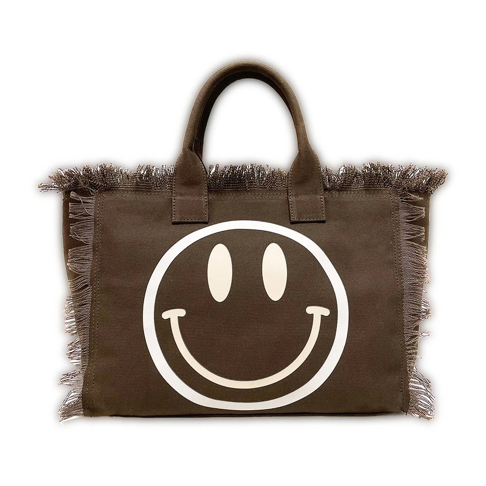 2021 New Arrival Canvas Tote Bag Fashion Fringe Handbag with Smile Face Printed Women Shopping Bag Casual Tote Single Zipper
2021 New Arrival Canvas Tote Bag Fashion Fringe Handbag with Smile Face Printed Women Shopping Bag Casual Tote Single Zipper