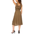 Satin Dress Satin High Quality Solid V-Neck Sleeveless Midi Satin Wrap Dress Side Split Casual One-Piece