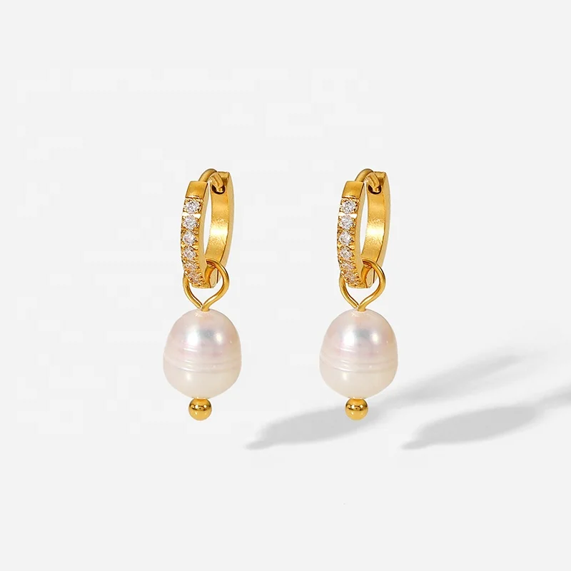 Natural Freshwater Pearl Fashion Women Jewelry Waterproof Diamond 18K Gold Plated Zircon Stainless Steel Hoop Earrings
Natural Freshwater Pearl Fashion Women Jewelry Waterproof Diamond 18K Gold Plated Zircon Stainless Steel Hoop Earrings