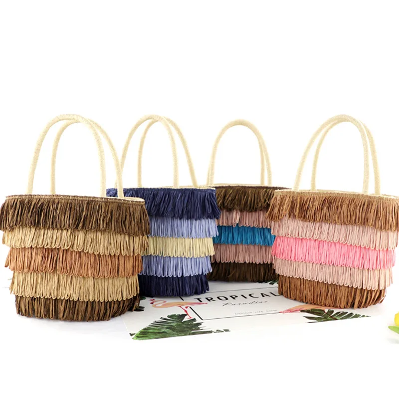 Factory price ins multicolor color tassel paper straw tote bag summer beach bag leisure women's handbags, Multi colors
Factory price ins multicolor color tassel paper straw tote bag summer beach bag leisure women's handbags, Multi colors