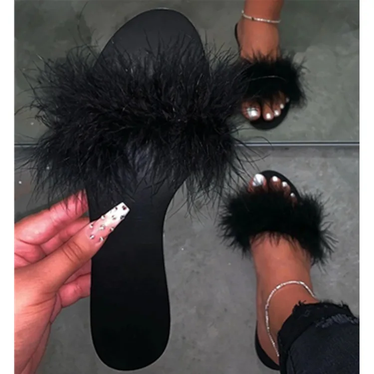 New large size soft slippers artificial fur Outdoor comfort open toe fluffy fox plush Turkey Feather women's flat slippers
New large size soft slippers artificial fur Outdoor comfort open toe fluffy fox plush Turkey Feather women's flat slippers