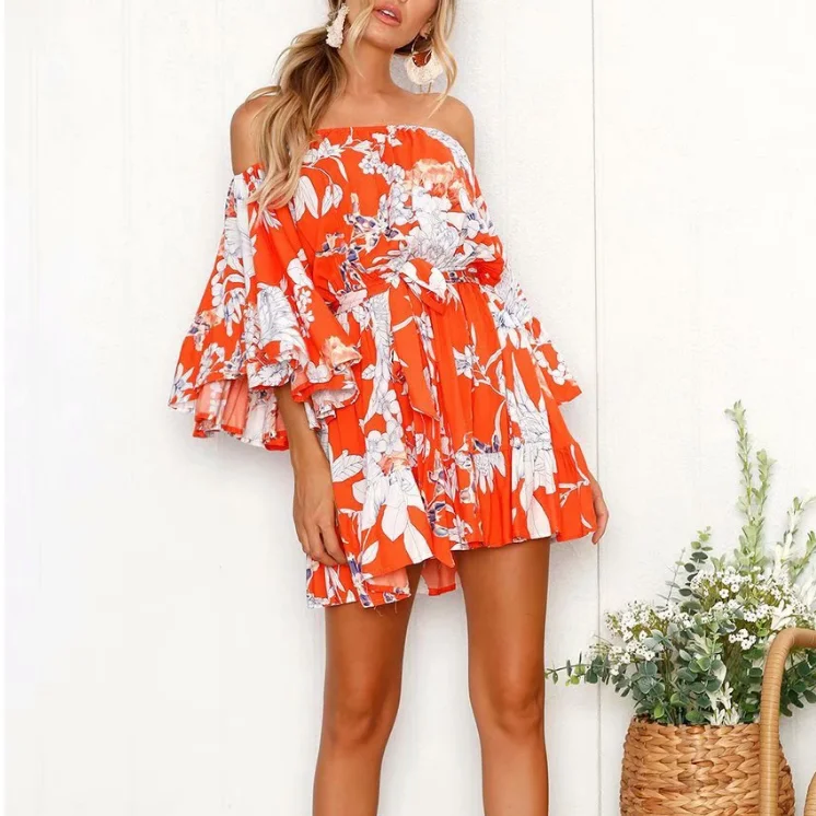Bohemian Summer Dresses Women Printed Off Shoulder Ruffled Mini Dress, Red or custom
Bohemian Summer Dresses Women Printed Off Shoulder Ruffled Mini Dress, Red or custom