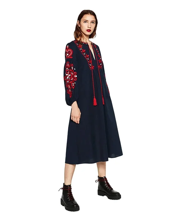 Women Autumn Dresses Bohemian Embroidered Flower O-Neck Lantern Sleeve High Waist Pleated Dress All-match Female Vestidos
Women Autumn Dresses Bohemian Embroidered Flower O-Neck Lantern Sleeve High Waist Pleated Dress All-match Female Vestidos