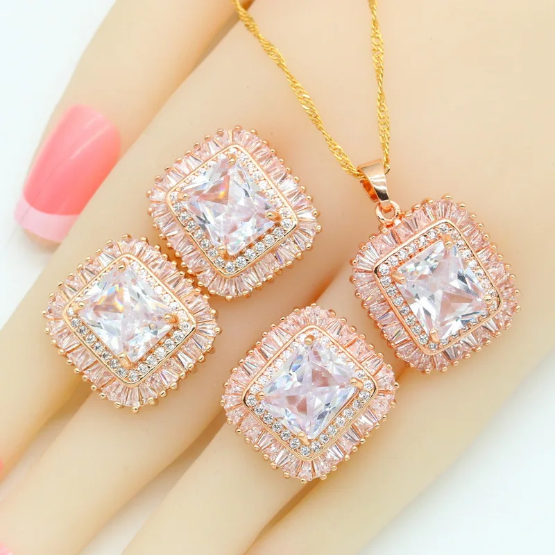 White Blue Green 5 Colors Gold Plated Jewelry Sets For Women Necklace Pendant Stud Earrings Rings
White Blue Green 5 Colors Gold Plated Jewelry Sets For Women Necklace Pendant Stud Earrings Rings