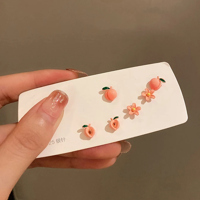 Cute Korean Stud Fruit Earrings Trendy Flower Peach Silver Needle Earring Sets Bestfriend Gift Stud Earring For Girls, Multi color
Cute Korean Stud Fruit Earrings Trendy Flower Peach Silver Needle Earring Sets Bestfriend Gift Stud Earring For Girls, Multi color