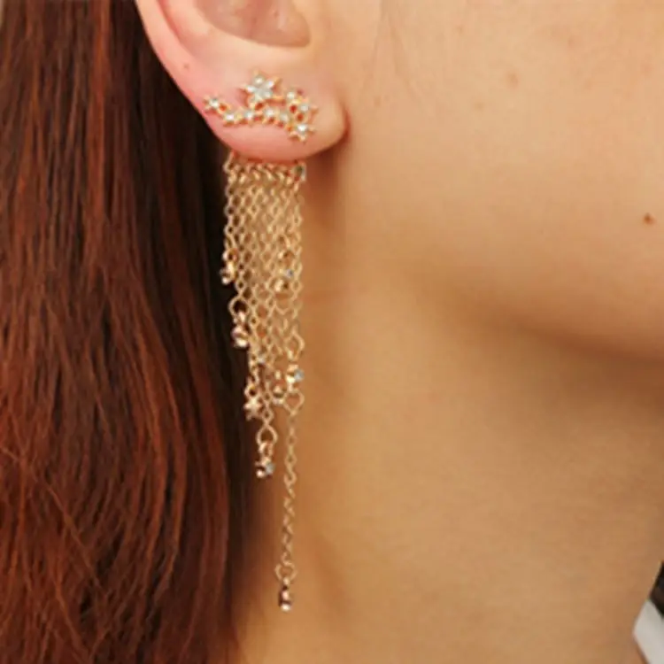 Factory sale Fashion Women Stylish Gold/ Silver Color Star diamond Streamlined Long Tassel Crystal Earrings Women Jewelry
Factory sale Fashion Women Stylish Gold/ Silver Color Star diamond Streamlined Long Tassel Crystal Earrings Women Jewelry