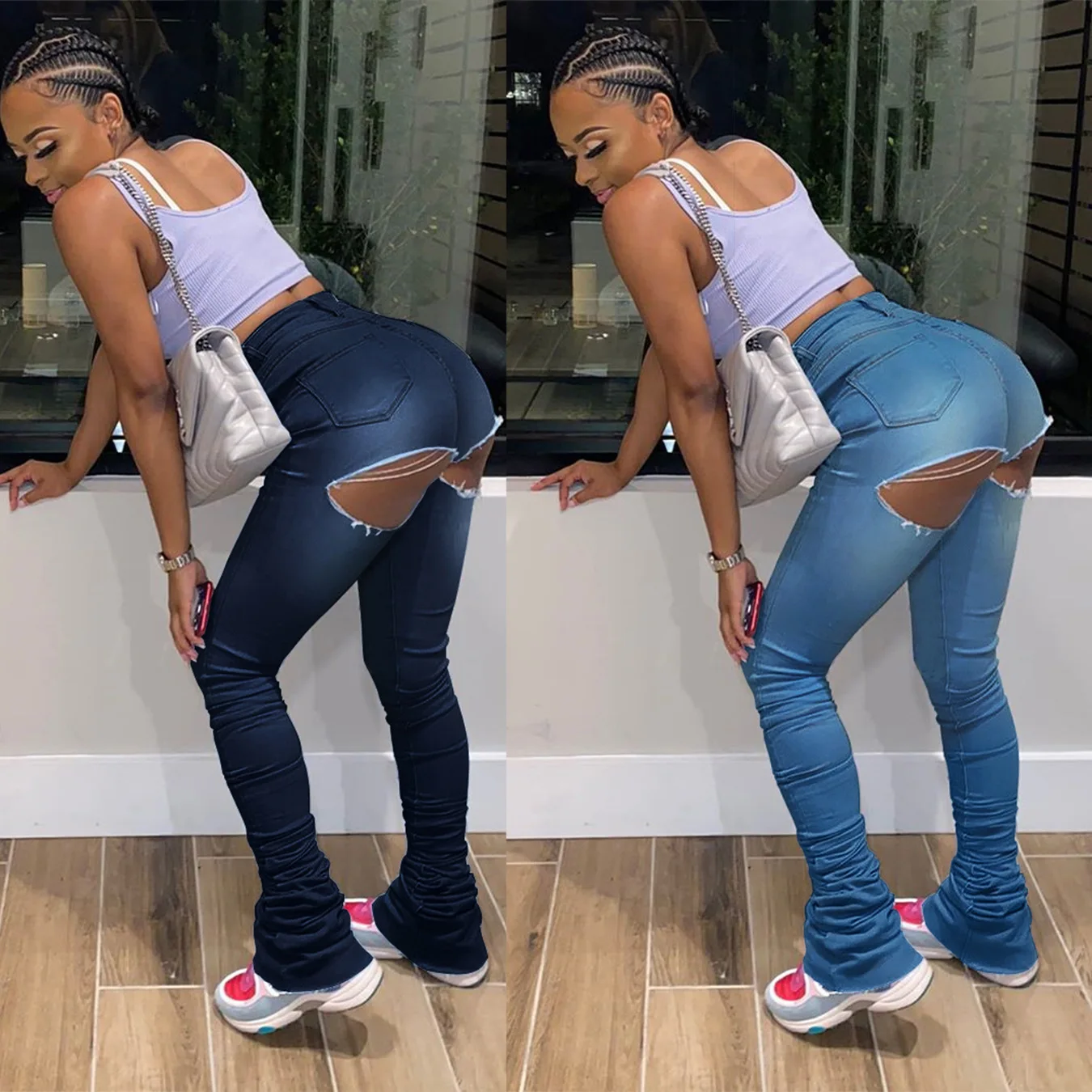 2021 Hot designs pleated denim jeans girls sexy hollow back open butt denim stacked jeans trousers, Picture color
2021 Hot designs pleated denim jeans girls sexy hollow back open butt denim stacked jeans trousers, Picture color