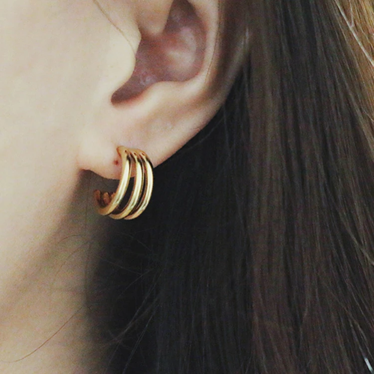 High Quality Stainless steel Jewelry 18K Gold Plated Three Line Tube Earrings Fashion Triple Hoop Stud Earrings
High Quality Stainless steel Jewelry 18K Gold Plated Three Line Tube Earrings Fashion Triple Hoop Stud Earrings