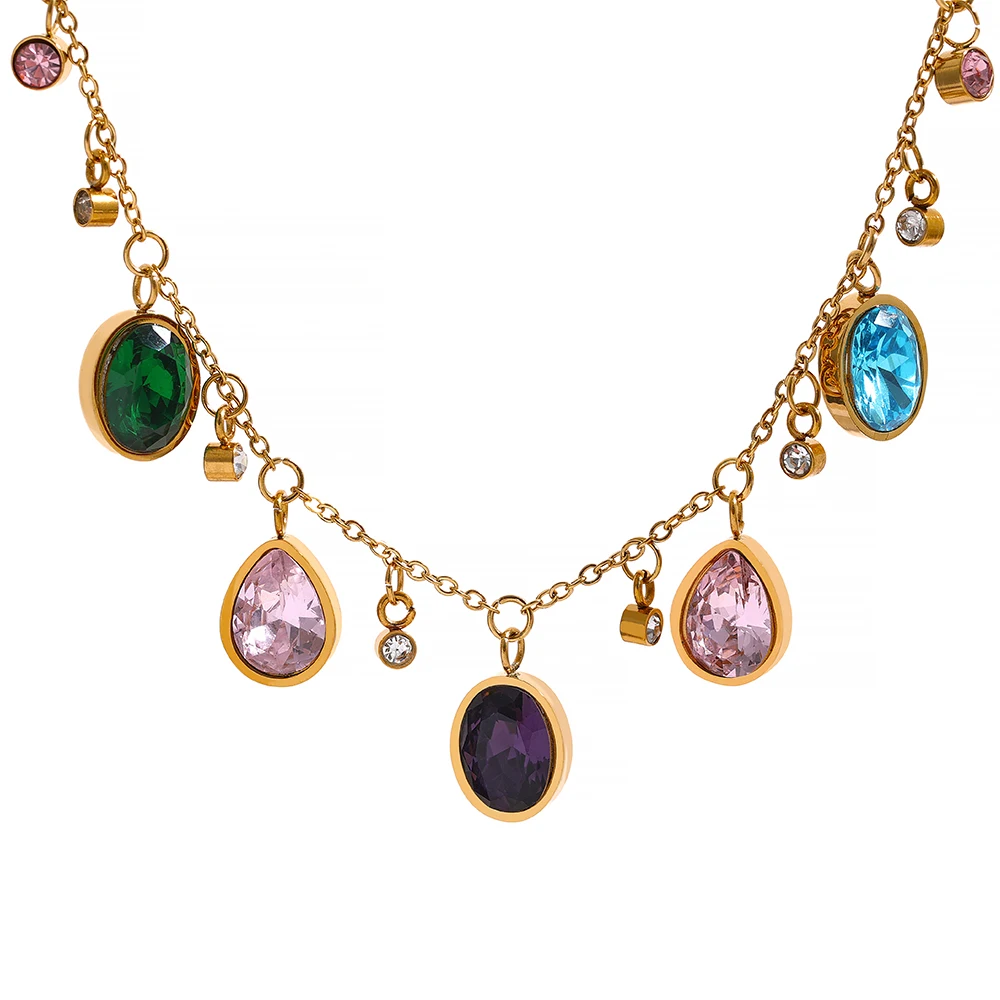 JINYOU 489 Women Colorful Cubic Zirconia Necklace Trendy Jewelry Gold Plated Stainless Steel Necklace
JINYOU 489 Women Colorful Cubic Zirconia Necklace Trendy Jewelry Gold Plated Stainless Steel Necklace