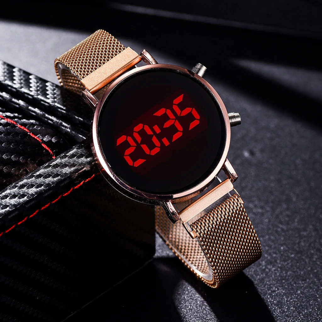 New Fashion Women Watch Touch Screen LED Watches Magnetic Mesh Belt Female Watch Electronic Clock Digital Wristwatches for Gift, As show
New Fashion Women Watch Touch Screen LED Watches Magnetic Mesh Belt Female Watch Electronic Clock Digital Wristwatches for Gift, As show
