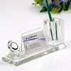 MH-MP0021 Custom Made Unique gifts Crystal Desk Set crystal clock and cube business card holder and pen gift set