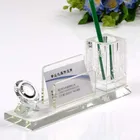 MH-MP0021 Custom Made Unique gifts Crystal Desk Set crystal clock and cube business card holder and pen gift set