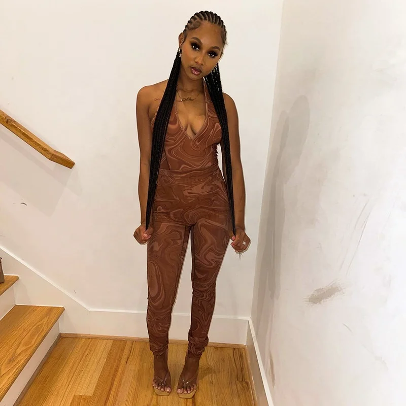 Women's Sweatsuit 2 Piece Halter Sexy Backless Bodysuit Pants Elastic Fitness Bodycon 2 Piece Set Women
Women's Sweatsuit 2 Piece Halter Sexy Backless Bodysuit Pants Elastic Fitness Bodycon 2 Piece Set Women