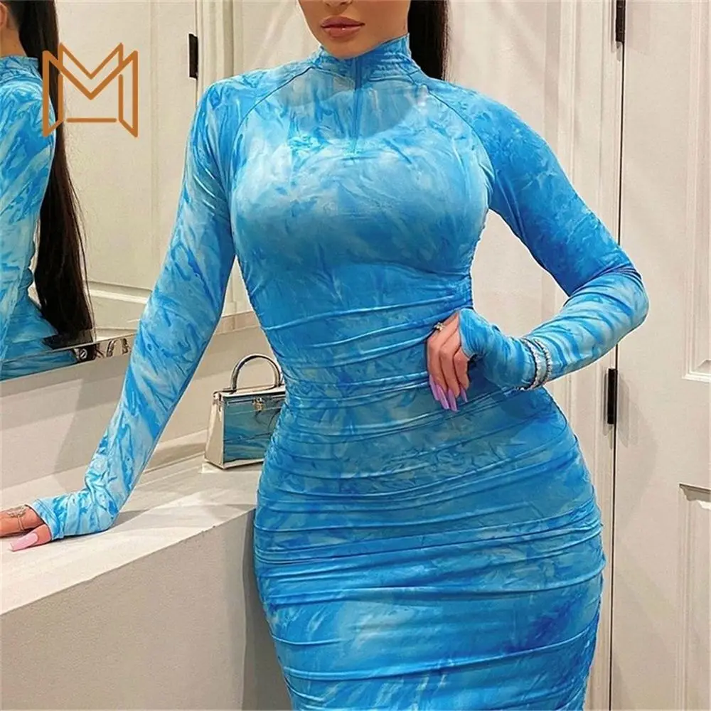 Colorful Tie-dye Full Sleeve Bodycon Mididresses Womens Trendy Blue High Quality Dress ladies Stretch Dress, Picture
Colorful Tie-dye Full Sleeve Bodycon Mididresses Womens Trendy Blue High Quality Dress ladies Stretch Dress, Picture
