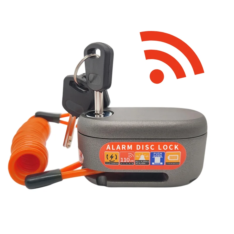 Security anti theft alarm lock 110 db water proof disc lock USB rechargeable bicycle lock
Security anti theft alarm lock 110 db water proof disc lock USB rechargeable bicycle lock