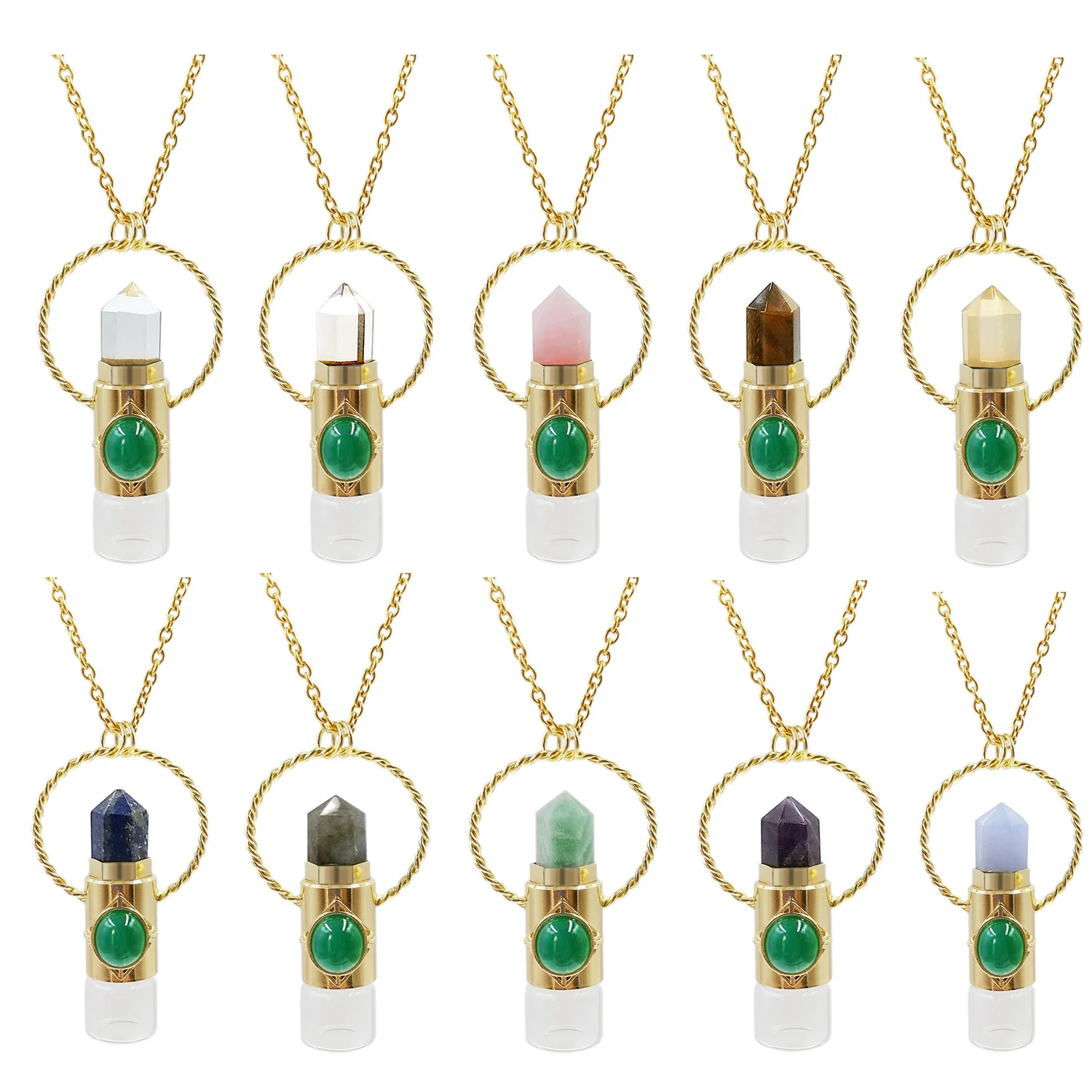 Natural crystals chakra hexagon perfume pendant custom popular design real essential oil gold bottle jewelry for Gift, Multi colors necklace
Natural crystals chakra hexagon perfume pendant custom popular design real essential oil gold bottle jewelry for Gift, Multi colors necklace