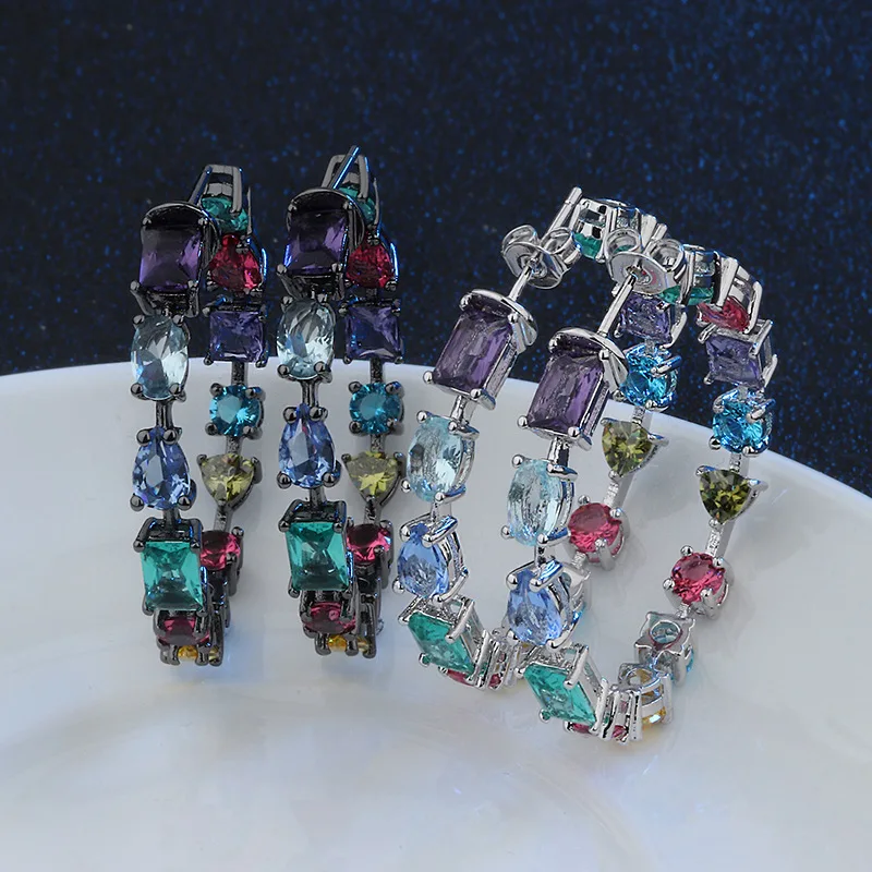 European Trendy White Black Gold Plated Big Round Circle Hoop Earrings Geometric Colorful Zircon Hoop Earrings
European Trendy White Black Gold Plated Big Round Circle Hoop Earrings Geometric Colorful Zircon Hoop Earrings