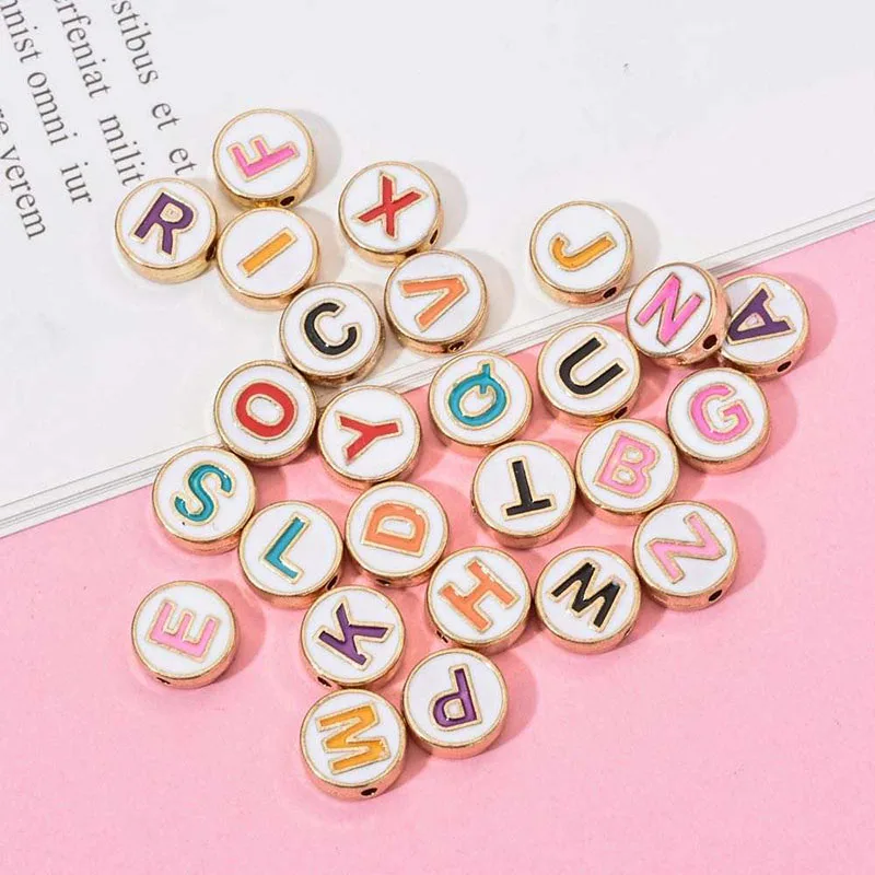 100pcs 8MM Round Gold Enamel Alphabet Charms Beads Alloy Capital Letter Beads For Jewelry Making Accessories Bracelet Making, White
100pcs 8MM Round Gold Enamel Alphabet Charms Beads Alloy Capital Letter Beads For Jewelry Making Accessories Bracelet Making, White