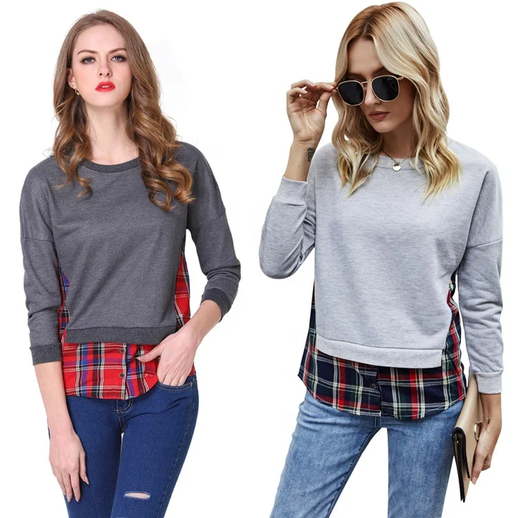 Autumn popular women's top fashion faux two-piece plaid stitching slim-fit Long Sleeve t shirts for women
Autumn popular women's top fashion faux two-piece plaid stitching slim-fit Long Sleeve t shirts for women