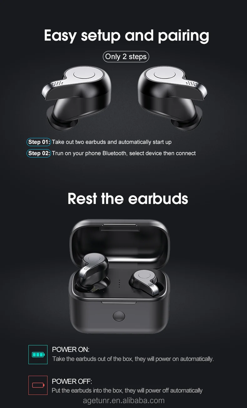 AGETUNR S11 Bluetooth V5.0 true wireless earbuds HD sound quality TWS earphones with mic charging box Headphones Running Silver - ANKUX.COM