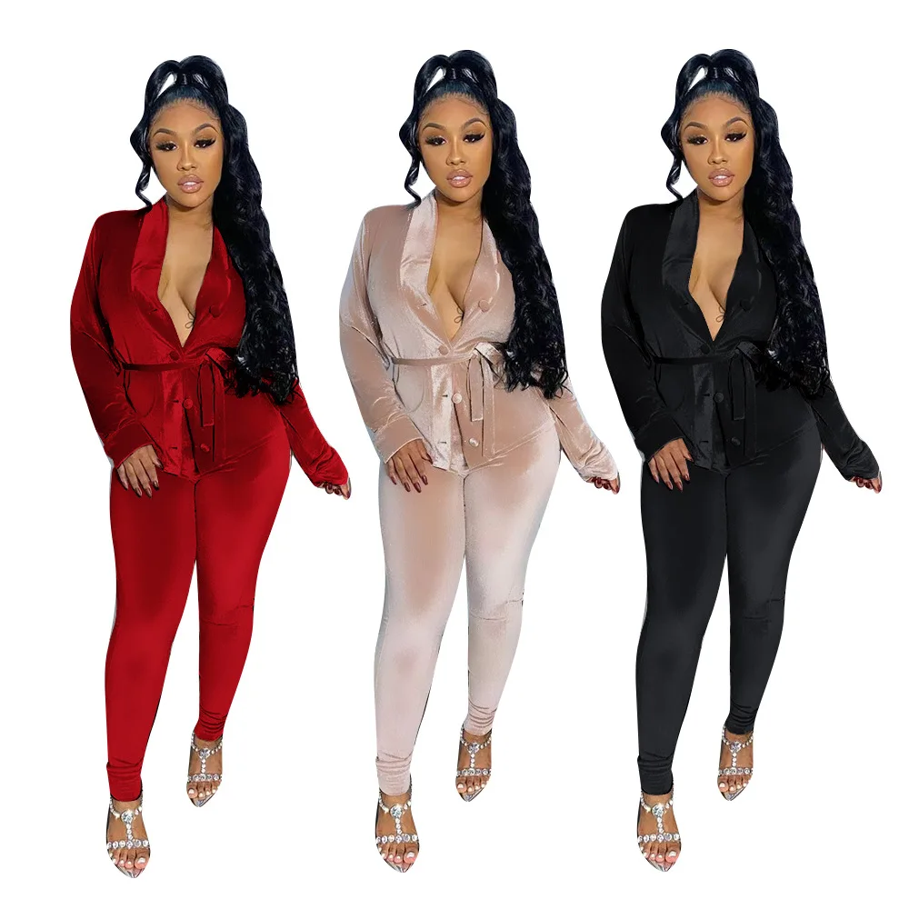 Wholesale Women Clothing Button Top And Pants Suit Korean Velvet Two Piece Set Women Two Piece Sexy Outfit
Wholesale Women Clothing Button Top And Pants Suit Korean Velvet Two Piece Set Women Two Piece Sexy Outfit