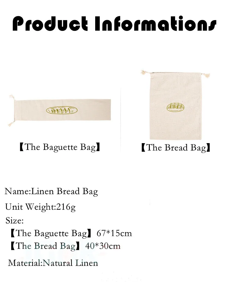 Linen Bread Bags Ideal for Homemade Bread Unbleached Reusable Food Storage Storage for Artisan Bread Bakery & Baguette