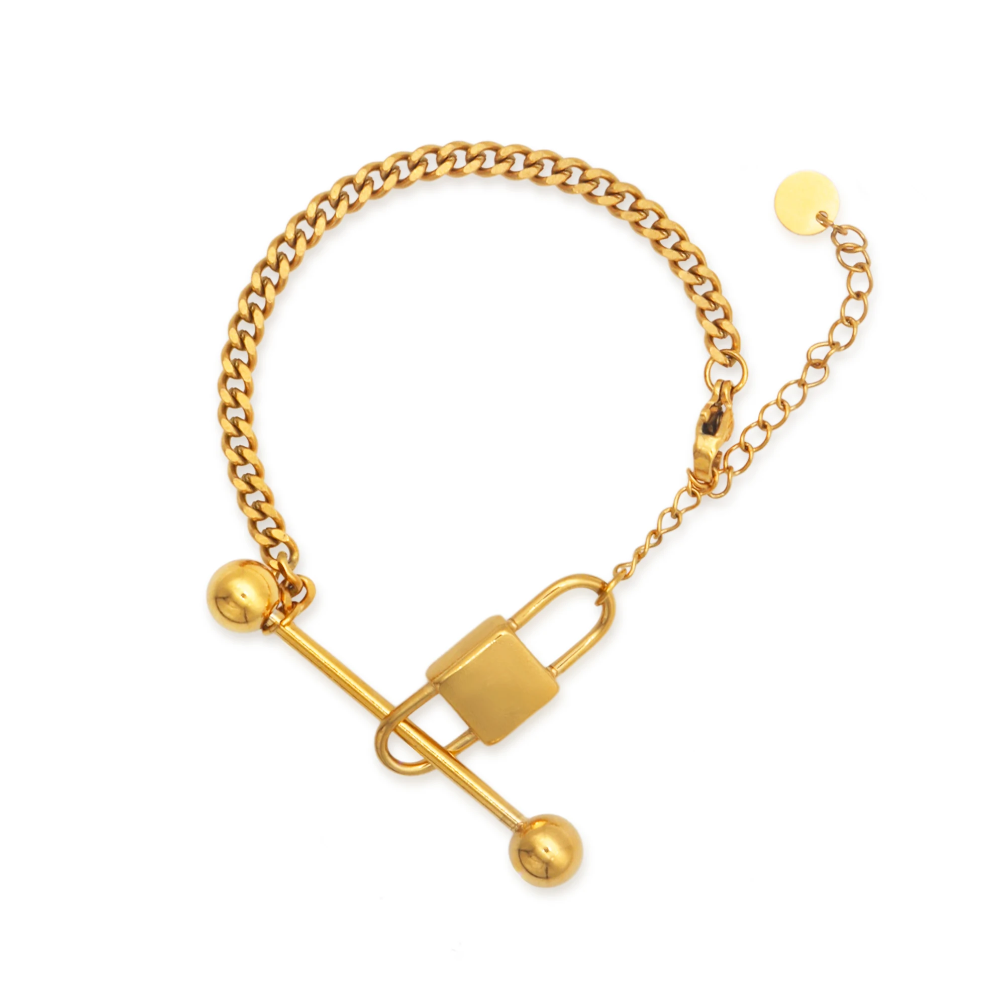 Chris April fashion design 316L stainless steel simple PVD gold plated personalized lock and balance bar charm bracelet
Chris April fashion design 316L stainless steel simple PVD gold plated personalized lock and balance bar charm bracelet